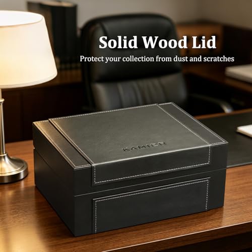 Image of KAMIER Watch Box for Men, 6-Slot High End Wooden Watch Case with Jewelry Organizer, Watch Box Holder Organizer for Men Women, Watch Storage Box with Soft Velvet Pillows, Ideal for Gift