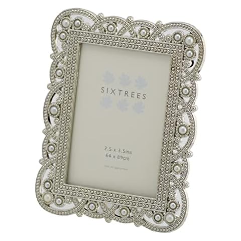 Antique Vintage and Shabby Chic Style silver metal photo frame with beads and crystals for a 3.5" x 2.5" (64 x 89mm) picture -Louisa by Sixtrees Cover