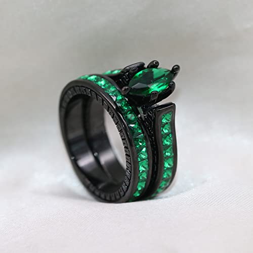 ringheart His and Her Couple Rings Black Matching Ring 1.5ct Green CZ Women Wedding Ring Sets for Him and Her3