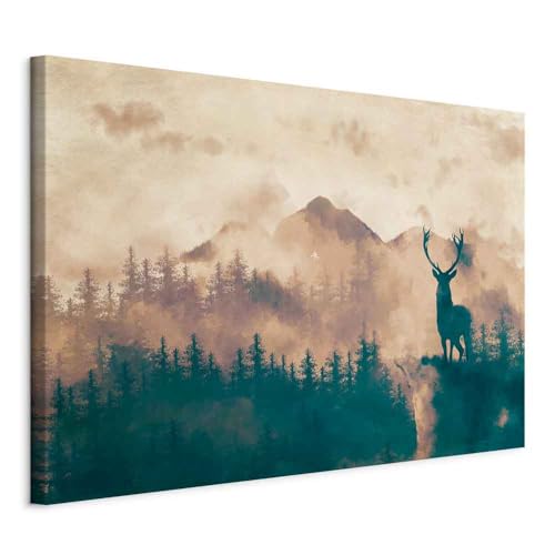 murando - Akustikbild Hirsch Bilder Akustikschaum Hochleistungsschallabsorber Schallschutz Leinwand 1 tlg Wandbild Raumakustik Schalldämmung Gebirge Landschaft Wald Panorama Tier