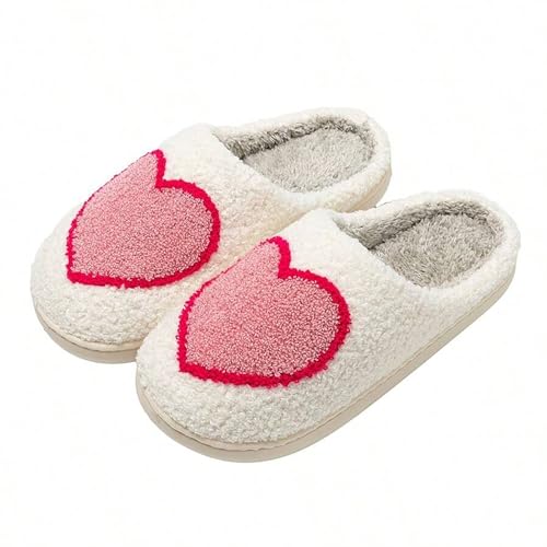 Image of Women's Men's Cute Fuzzy Heart Slippers Memory Foam Fluffy Couple Slippers Cozy House Indoor Outdoor Shoes