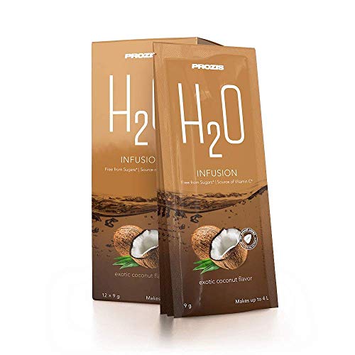 Prozis 12 x H2O Infusion 9 g Noix de coco exotique Boisson en Poudre pour l'Hydratation Corporelle - Riche en Vitamine C - Délicieuse, Saine & Excellente Alternative à l'Eau - Sans Sucre