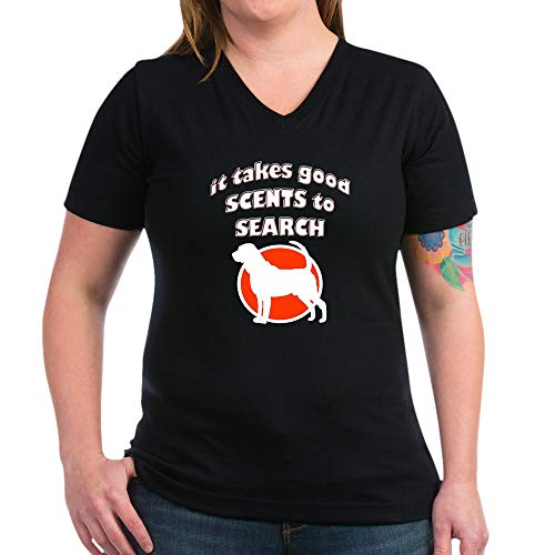 CafePress Scenting Dog Women's V Neck Dark T Shirt Womens Cotton V-Neck T-Shirt Black