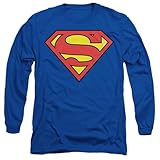 Popfunk Superman Classic Logo Long Sleeve T-Shirt (Large, Royal Blue)