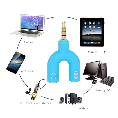 Image of FENTICO 3.5mm Stereo TRS Female Jack to Headphone Microphone Splitter Converter Adaptor (Specially Designed for Mobile and Tablet Only), Colour - Blue