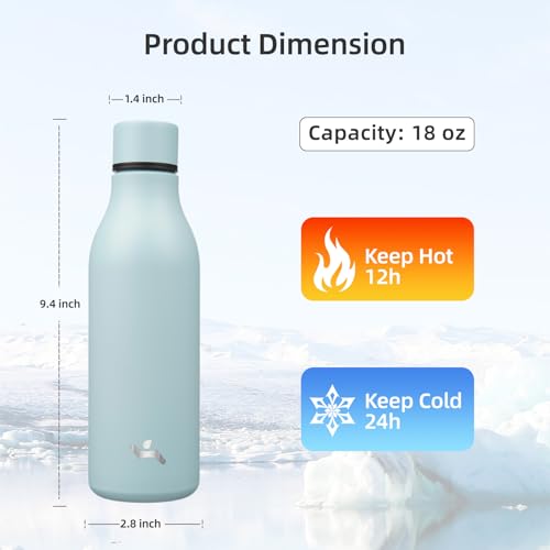 Image of Konokyo Insulated Water Bottle with Strap,18 oz Double Wall Stainless Steel Vacuum Bottles Metal Water Flask,Ice Blue