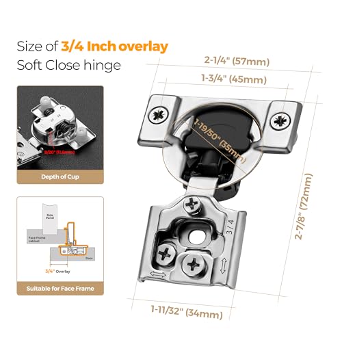 Image of Ravinte 50 Pack 25 Pairs 3 /4 inch Overlay Soft Close Hinges for Kitchen Cabinet Hinges Satin Nickel Hidden Hinges Stainless Steel Concealed Hinge self Closing