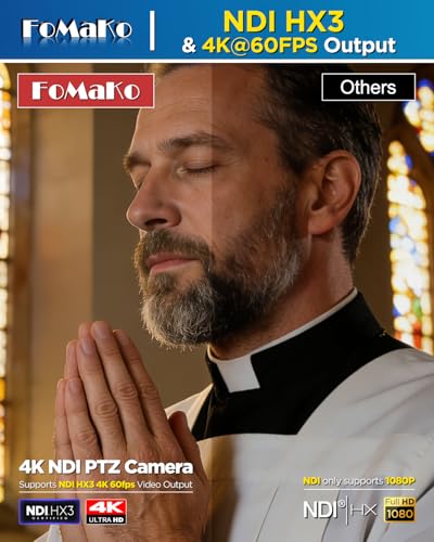 Image of FoMaKo 4K 60fps NDI PTZ Camera Bundle, Supports NDI HX3 4K 60fps Output, 20x Optical Zoom, Gen 3 AI Auto-Tracking, 3G-SDI /HDMI /NDI /USB /PoE, for Church Worship & Live Studio,K600N x3+KC608,BK203