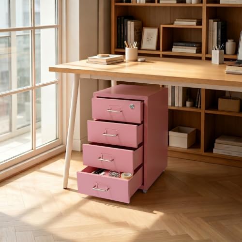 Image of 4 Drawer File Cabinet with Lock Steel Mobile Filing Cabinet for Office Home