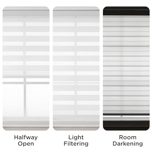 Joydeco Cordless Zebra Blinds for Windows, Dual Layer Light Control Window Blinds with Light-Proof Aluminum Cover, Free-Stop Roller Shades for Home & Office (White,22" W x 75" H)