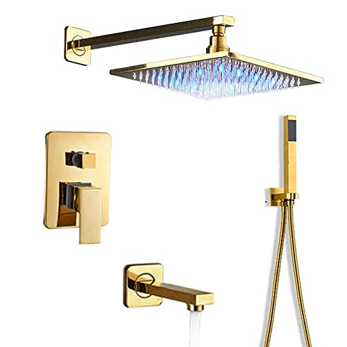 Mélangeur de douche mural or avec pommeau carré 16 pouces et douchette à main