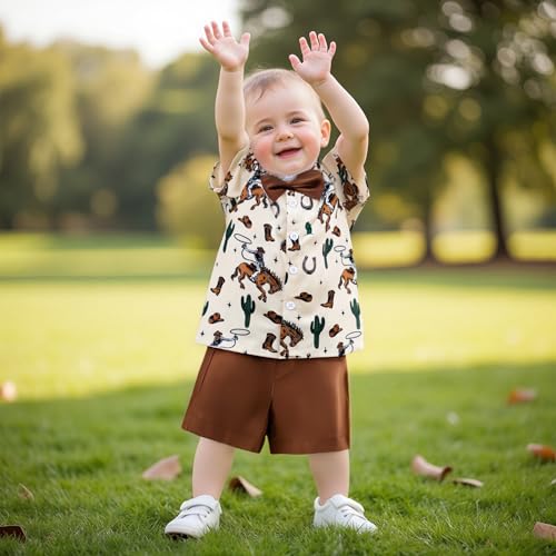 Toddler Baby Boy Western Outfits Horse Print Short Sleeve Button Up Shirts and Shorts Set 2Pcs Summer Clothes Sets2
