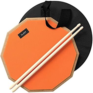 Slint 12 Inch Snare Drum Practice Pad and Sticks - Double Sided Silent Practice Drum Pad and Sticks & Storage Bag for 4 Inch Snare Drum Pad- Snare Practice Pad for Drumming with Two Surfaces (Orange)