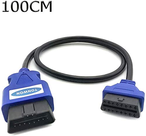 TONWON OBD Cable, Cable de extensión OBD2 OBDII Conector de 16 Pines Hembra a Macho Extender Cable de Cinta Plana (100cm Azul)