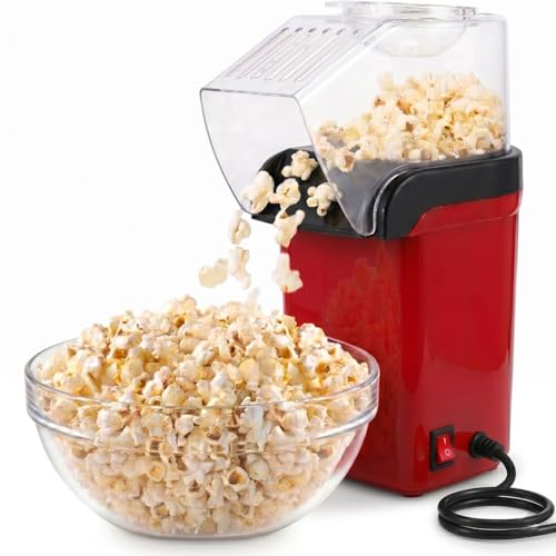 ECVV 1200W Electric Popcorn Maker Oil-Free Healthy Popcorn Machine for Home Use Automatic Hot Air Popcorn Popper with Measuring Cup Perfect for Family Movie Night Kids Party Gift