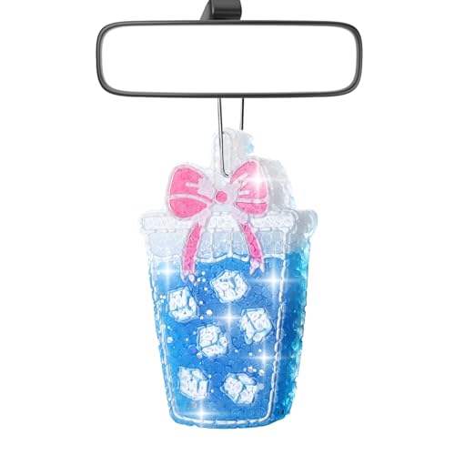 MUBYOK Handmade Car Air Freshener Cute Christmas Gift Car Accessories for Women Girls Glitter Hanging Air Freshie for Car Closet Bathroom Decor Blue Coffee Cup