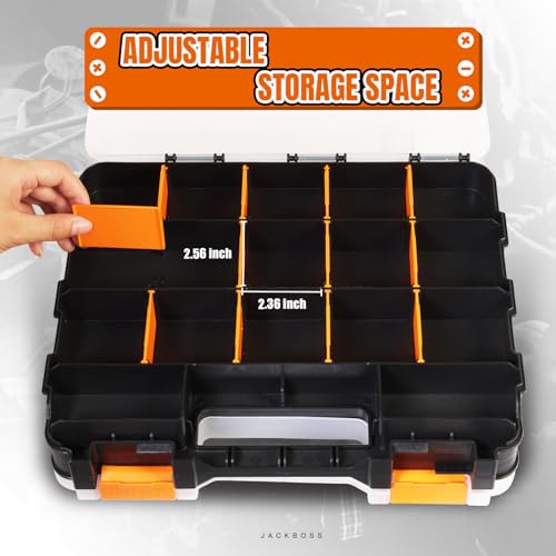 Tool Box with Transparent Lid, Double Side 34-Compartments Organizer Box with Removable Dividers for Hardware, Screws, Bolts, Nails, Beads, Jewelry and Fishing Accessories, Orange, 2 Pack - Image 4