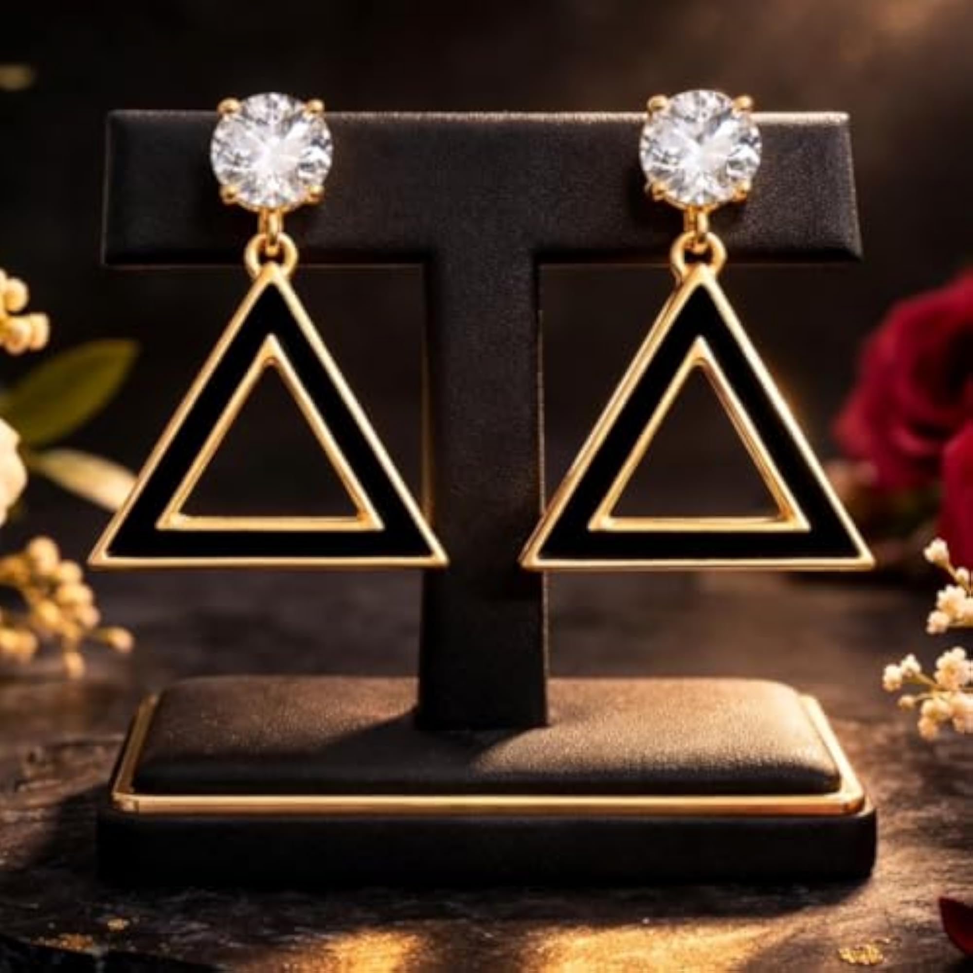 American Diamond Triangular Drop Dangle Earrings, Celebrity Inspired