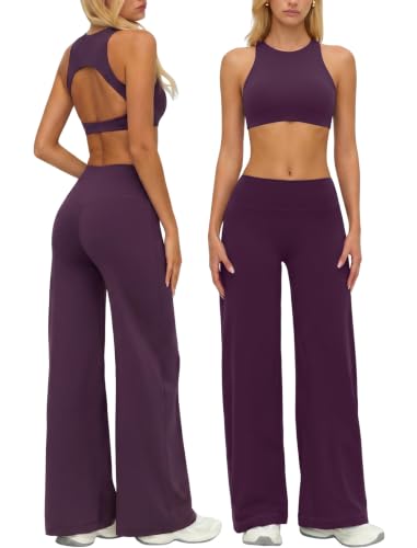 Workout Sets for Women Two Piece Matching Yoga Gym Pilates Outfit Purple S - image 1
