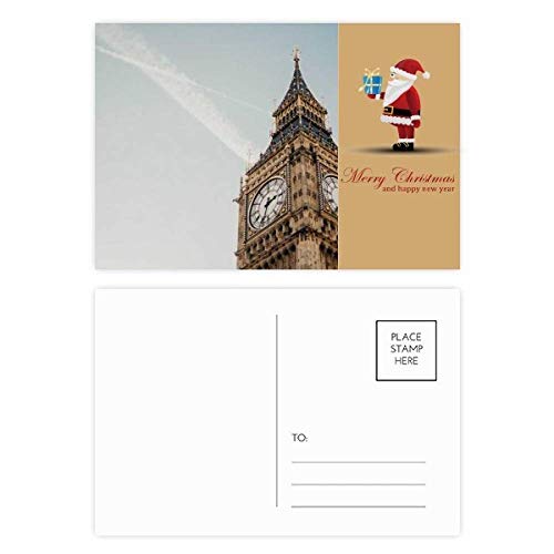 Père Noël Bleu ciel Big Ben Clouds carte postale de vœux hivernale et poétique