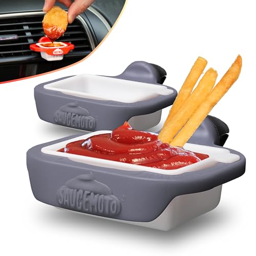 Saucemoto Dip Clip | An in-car sauce holder for ketchup and dipping sauces. As seen on Shark Tank (2 Pack, Gray)