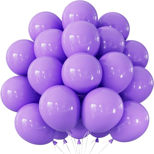 Adeyoo Light Purple Balloons - 50Pcs Purple Balloons 12 Inch Round Lilac Balloon Bright Latex Party Balloon with Ribbons for Morhers Day Birthday Baby Shower Wedding Party Decorations
