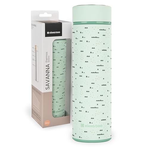 KikkaBoo Thermoskanne Baby Unterwegs SAVANNA, 500 ml Edelstahl, Lekfrei mit Teesieb, Für Heiße und Kalte Getränke… – Ansicht 1