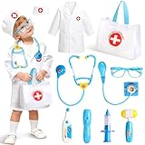 Fajiabao Doctor Kit for Toddlers 3-5 Preschool Dress Up Toddler Toys 2-3 Kids Doctors Play Set with Costume, Toy Stethoscope & Medical Bag for Pretend Play Gift for 2 3 4 Year Old Girls (Blue)