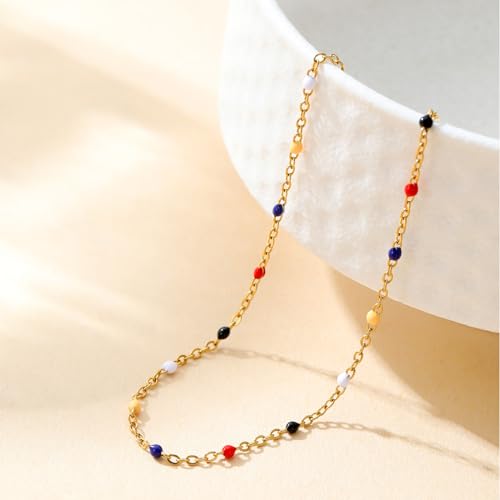 Image of 18K Gold Plated Boho Beaded Anklets for Women Dainty Gold Layered Round Ball Ankle Bracelet Pearl Cross Anklet Bracelet Waterproof Gold Jewelry