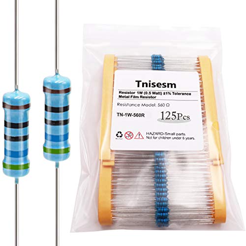 Tnisesm 125Pcs Resistor 560 ohm 1w (1 Watt) ±1% Tolerance Metal Film Resistor for DIY Projects and Experiments, Multiple Values of Resistance Optional TN-1w-560R