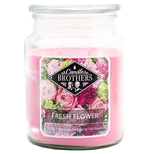 Candle-Brothers Große Duftkerze im Glas mit Deckel | Fresh Flower | Duftkerze Blumen | Kerze 2 Docht | Kerze lange Brenndauer | Geschenk für Frauen