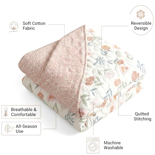Image of BENAVJI Double Bed Comforter Reversible Soft Microfiber AC Quilt, Floral & Heart Print, All Season Blanket