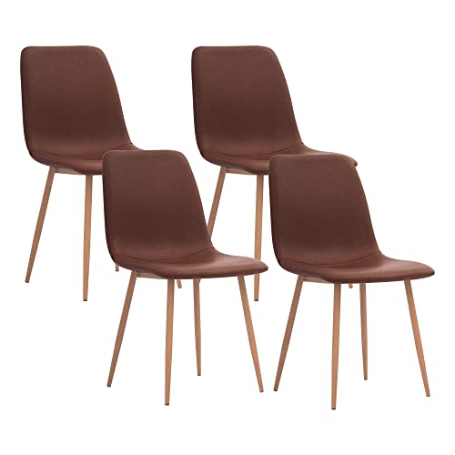 Canglong Dining Kitchen Pu Cushion Seat, Modern Mid Century Living Room Side Chairs With Metal Legs, Set Of 4, Square Back,Chestnut Brown #TOP17