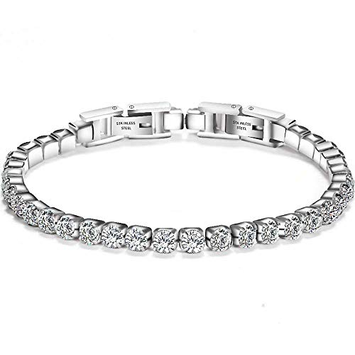 Jude Jewelers Stainless Steel Cubic Zircon Eternity Wedding Statement Strand Link Bracelet