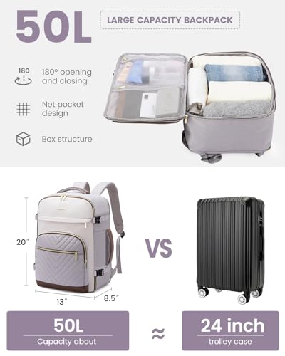 LOVEVOOK Travel Backpack for Women,50L Carry On Backpack for Airplanes,18 Inch Laptop Personal Item Travel Bag,TSA Approved Carry On Luggage,Waterproof Weekender Business Hiking Bag - image 3