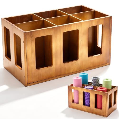 Image of Sintuff Vintage Wood Yoga Mat Holder Storage Organizer Floor Standing Foam Roller Holder Rack for Home Yoga Mats Gym Sports Exercise Accessories Dumbbell Resistance Bands