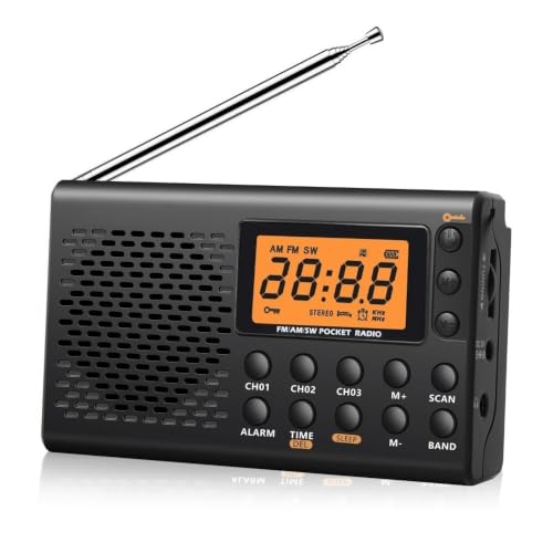 Ornatego ポータブルラジオ 高齢者にも使いやすい大画面LCDと大きな操作ボタン AM FM SW対応 自動選局と局登録機能付き 目覚ましとスリープタイマー搭載 家庭でのニュースや音楽鑑賞 散歩や旅行やキャンプなど外出時にも使いやすい電池式ラジオ (ブラック)