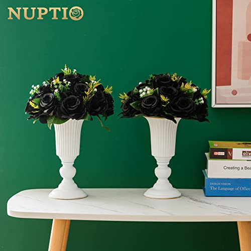 Image of NUPTIO Black Roses Artificial Flowers Pcs of 10 Fake Flower Bouquet Black Hydrangea Flowers Artificial, 15 Heads Fake Roses with Base, Real Looking Black Artificial Flowers (Black)