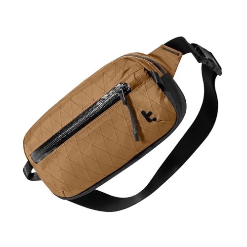 Image of tomtoc Sling Bag with RFID Blocking, X-Pac /Non X-Pac Minimalist Crossbody Chest Pack for Men and Women, Lightweight Water-Resistant Bag for Travel and Daily Commutes, X-pac Brown, 1.5L, Lightweight