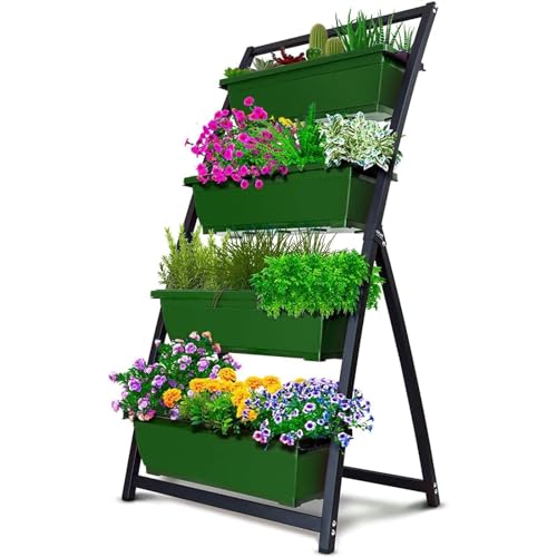 Gv8pA5fj7b Estante de flores de esquina Macetas, Cama de jardín elevada 4 pies - Jardineras verticales independientes elevadas cajas contenedores, macetas(Green)