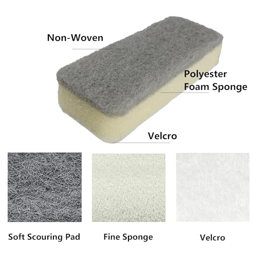 Image of Double-Sided Glass Cleaning Sponge Brush Set, Bathroom Shower Glass, Mirror, Tile Wipe Brush and Wiper, Comes with 5 Spare Sponges