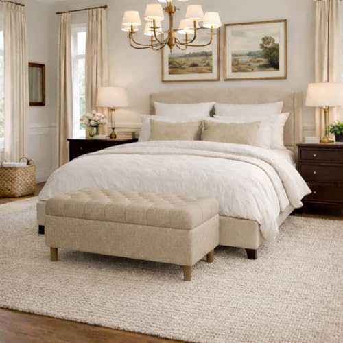 Image of HomePop 40 inch Ainsley Button Tufted Storage Bench - Light Tan Textured Solid