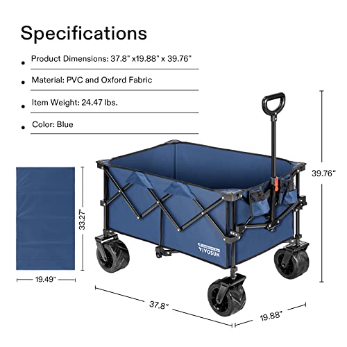 Vivosun Folding Collapsible Wagon Utility Outdoor Camping Beach Cart With Universal Wide Wheels & Adjustable Handle, Blue #TOP5