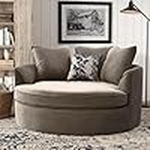 Image of Moder Barrel Chair Accent | with Pillows Round Oversize Arm Cozy Club for Bedroom, Living Room, Lounge, Hotel & Office (Cream)