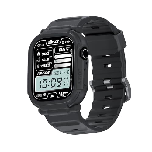 Image of elkson 44mm /45mm Bands Case for Apple Watch Series SE3 9 /8 /7 /6 /5 /4 SE, Rugged Heavy Duty Bumper Tactical Strap Quattro Pro for iWatch Men, Military Grade Durable Protective Shockproof Cover, Black