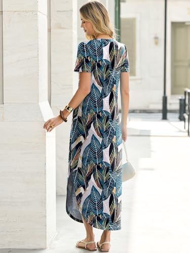 ANRABESS Women's V-Neck Short Sleeve Summer Maxi Shirt Dress w/ Slit Side & Pockets - image 4