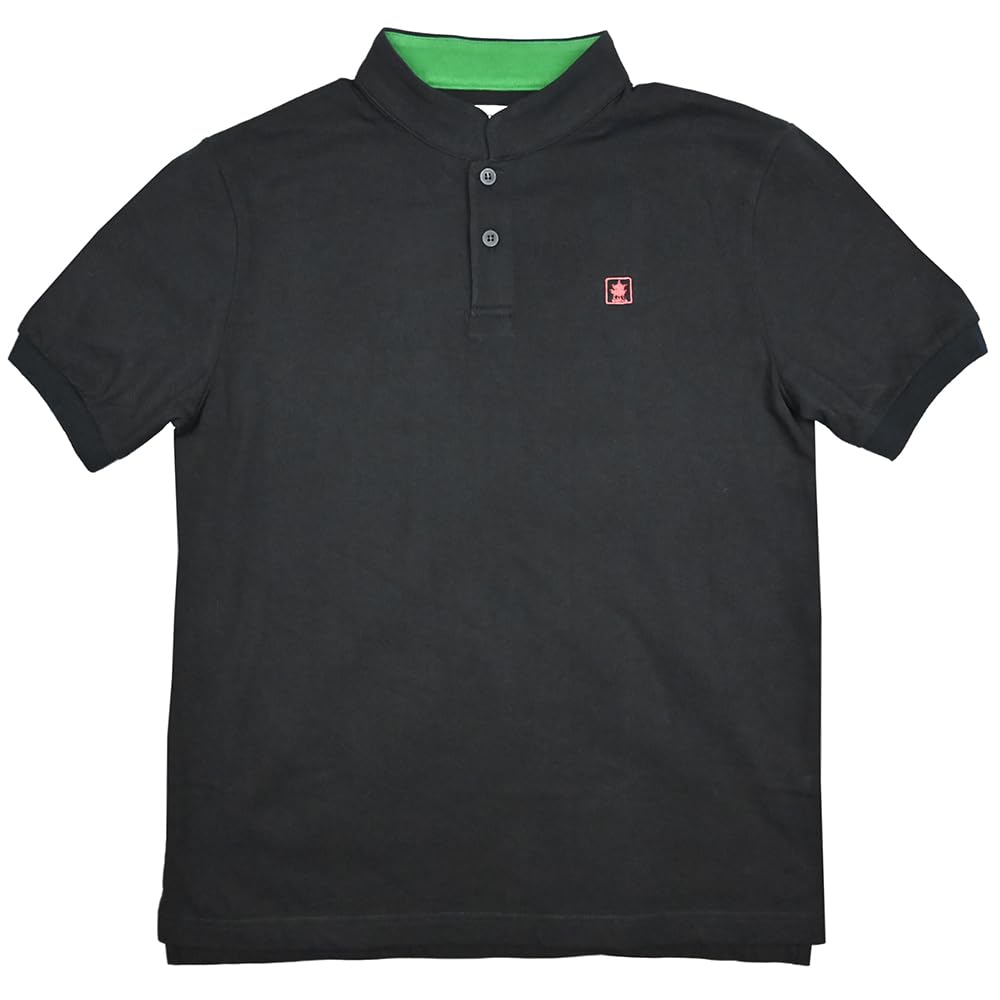 Polo Piquet con Colletto Mao in Cotone Nero/Verde