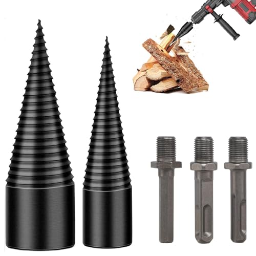 Taladro para madera partidor de madera, Removable Wood Splitter Drill Bits con 3 Asas de Taladro (Hex+Square+Round) Astilladora de Leña Electrica, Broca para Leña, Astilladora de Troncos Broca Cónica