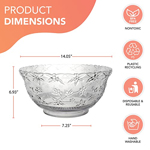 Party Essentials Hard Plastic 12-Quart Embossed Punch Bowl, Clear - Image 3