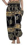 B BANGKOK PANTS Harem Pants Women Boho Clothes with Pocket (Cream Trippy Turtles, One Size)